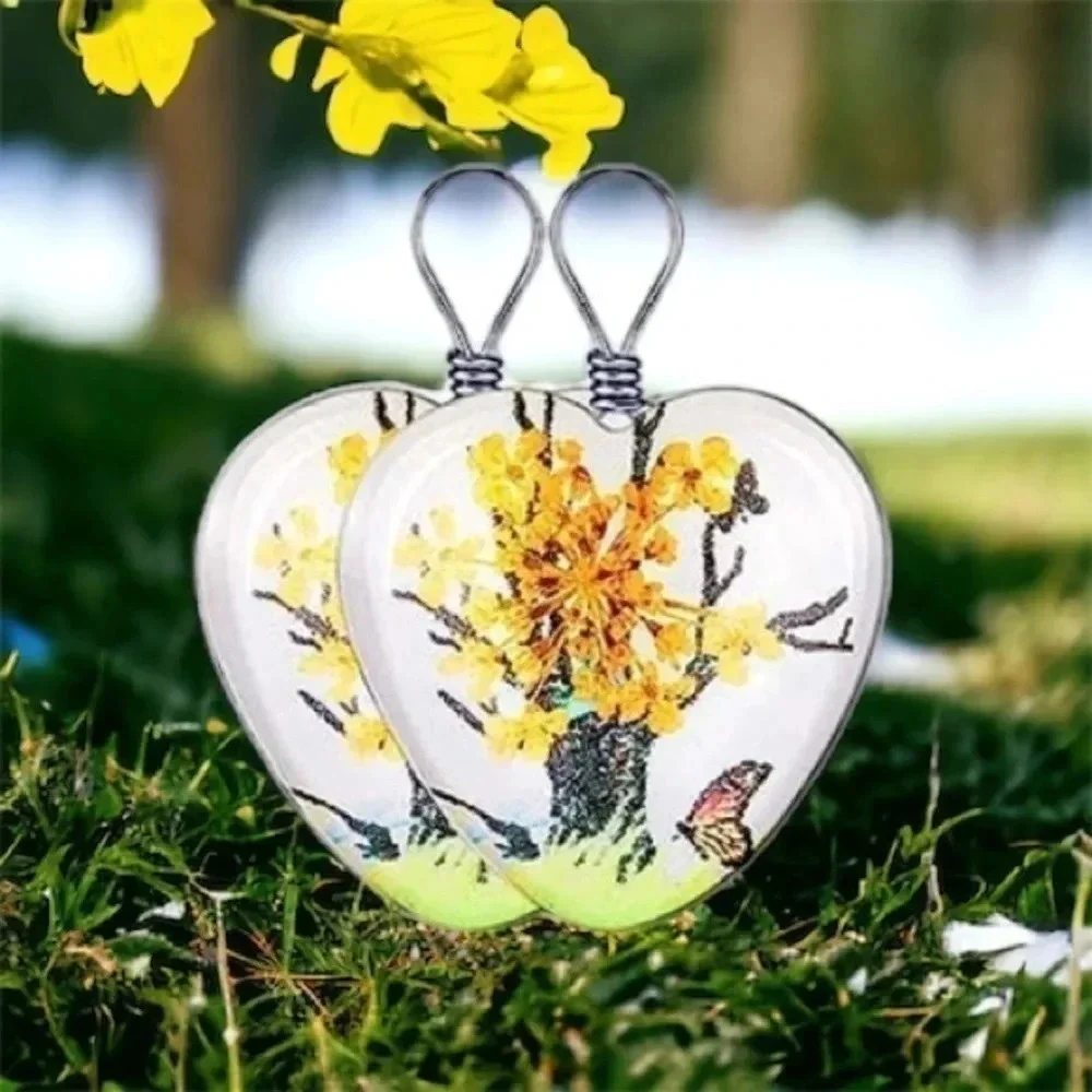 Resin Flower Pressed & Tree Heart Pendant Charm Stainless Steel Necklace